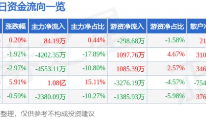 股票行情快报：广安爱众（600979）3月11日主力资金净买入84.19万元