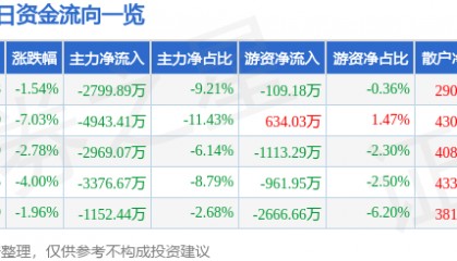 股票行情快报：大唐电信（600198）1月6日主力资金净卖出2799.89万元