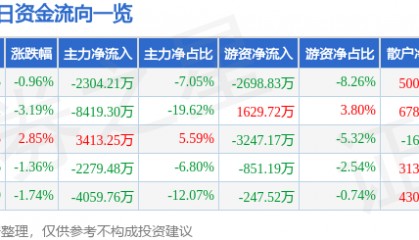 股票行情快报：浙大网新（600797）6月3日主力资金净卖出2304.21万元