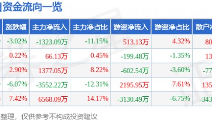 股票行情快报：红宝丽（002165）12月30日主力资金净卖出1323.09万元