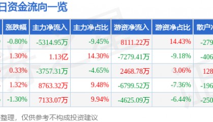 股票行情快报：京沪高铁（601816）12月26日主力资金净卖出5314.95万元