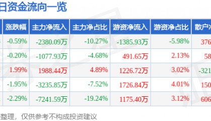 股票行情快报：广安爱众（600979）3月5日主力资金净卖出2380.09万元