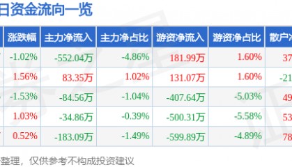 股票行情快报：海马汽车（000572）5月13日主力资金净卖出552.04万元