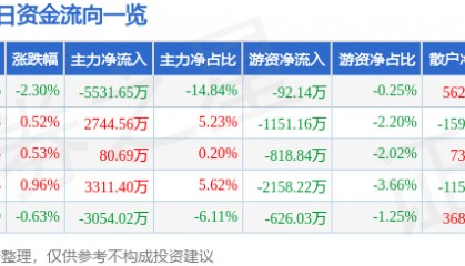 股票行情快报：浙大网新（600797）7月2日主力资金净卖出5531.65万元