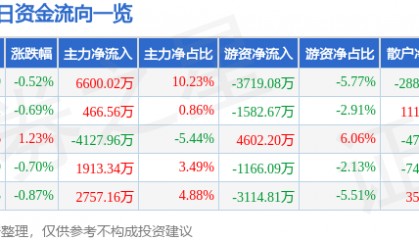 股票行情快报：京沪高铁（601816）1月16日主力资金净买入6600.02万元