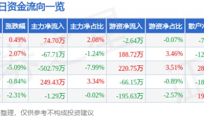 股票行情快报：利扬芯片（688135）12月19日主力资金净买入74.70万元