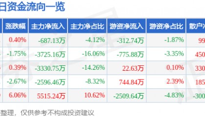 股票行情快报：南京熊猫（600775）2月14日主力资金净卖出687.13万元