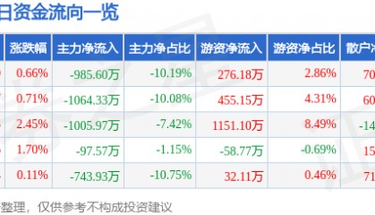 股票行情快报：利扬芯片（688135）12月11日主力资金净卖出985.60万元