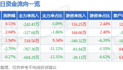 股票行情快报：ST张家界（000430）6月3日主力资金净卖出242.41万元