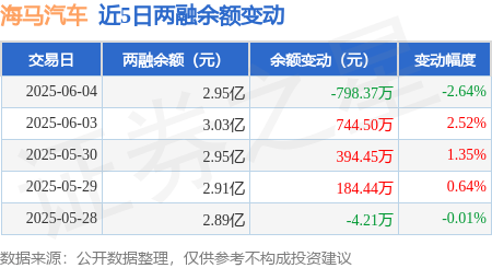海马汽车：6月4日融资买入2326.17万元，融资融券余额2.95亿元