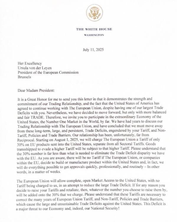 欧盟“备战”：若谈判破裂，将对近1000亿欧元美国商品征收30%报复性关税